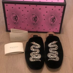 GUCCI CRYSTAL-EMBELLISHED VELVET SLIPPERS